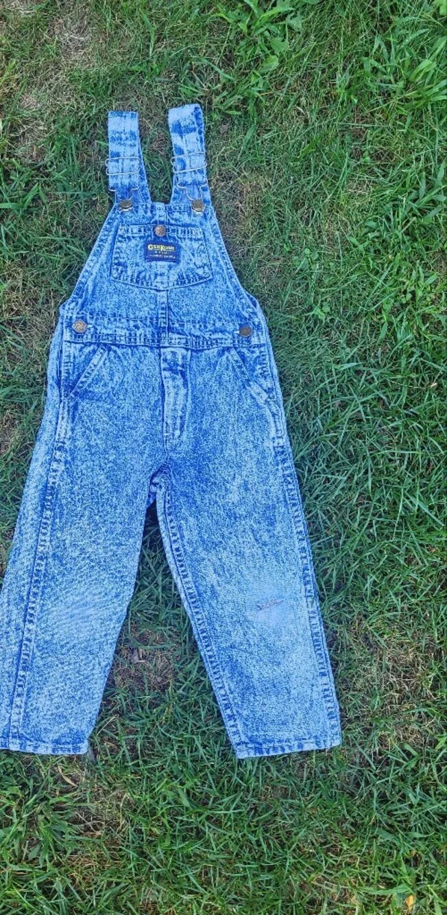 Vintage OshKosh B'gosh Vestbak Overalls Size 4t Cotton Acid Wash Blue Denim USA